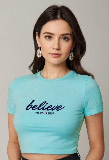 Believe | Women Crop Top | SkyBlue - Avaiya Store