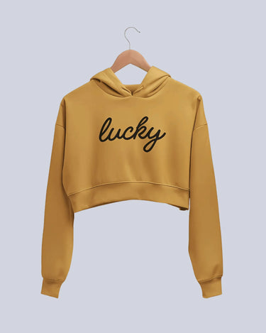Lucky | Women’s Crop Hoodie | Mustard Yellow - Avaiya Store