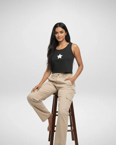 Star | Women’s Crop Tank | Black - Avaiya Store