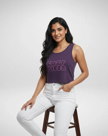 Cozy Vibes | Women’s Crop Tank | Purple - Avaiya Store