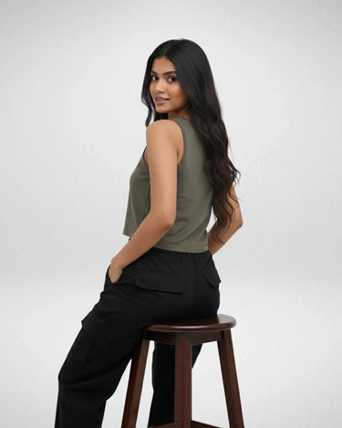 Good Vibes | Women’s Crop Tank | Olive Green - Avaiya Store