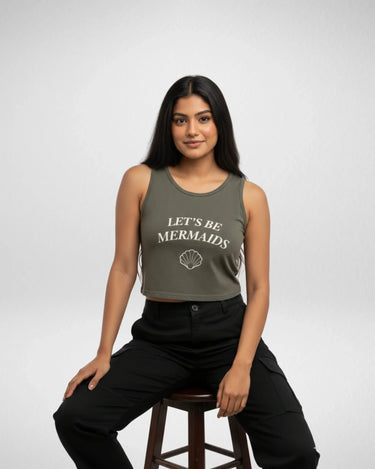 Let's Be Mermaids | Women’s Crop Tank | Olive Green - Avaiya Store