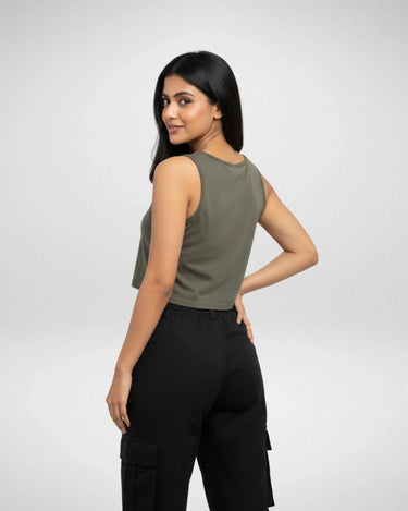 Star | Women’s Crop Tank | Olive Green - Avaiya Store