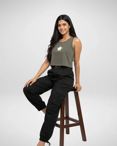 Star | Women’s Crop Tank | Olive Green - Avaiya Store