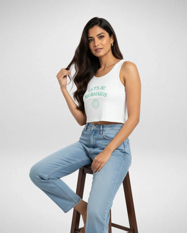 Let's Be Mermaids | Women’s Crop Tank | White - Avaiya Store