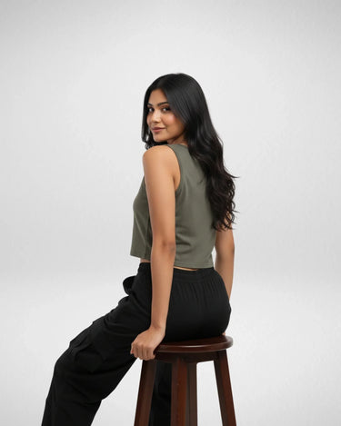Spring is Here | Women’s Crop Tank | Olive Green - Avaiya Store