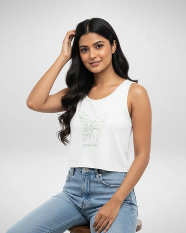 Spring is Here | Women’s Crop Tank | White - Avaiya Store