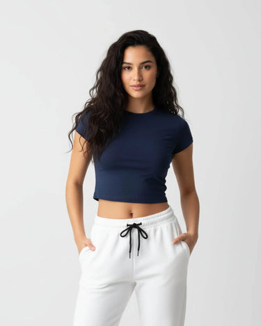 Plain Navi Blue Baby Tee For Women - Avaiya Store