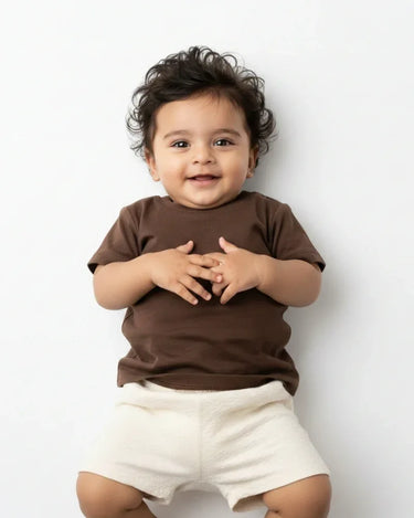 Crew Neck T-Shirt | 0-4 Yrs | For Both Girls & Boys | Coffee Brown - Avaiya Store