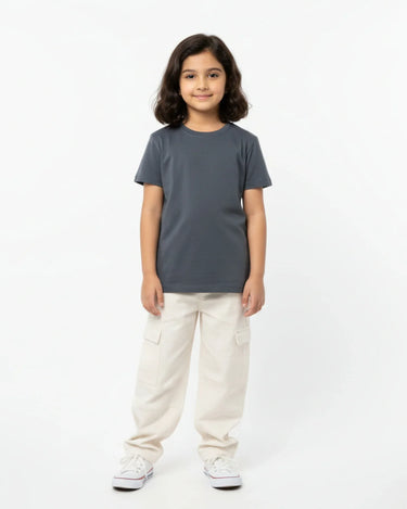 Crew Neck T-Shirt | 5-13 Yrs | For Both Girls & Boys | Steel Grey - Avaiya Store