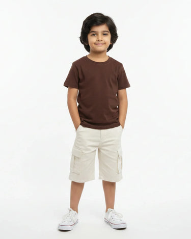 Crew Neck T-Shirt | 5-13 Yrs | For Both Girls & Boys | Coffee Brown - Avaiya Store