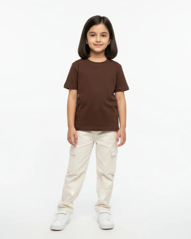 Crew Neck T-Shirt | 5-13 Yrs | For Both Girls & Boys | Coffee Brown - Avaiya Store