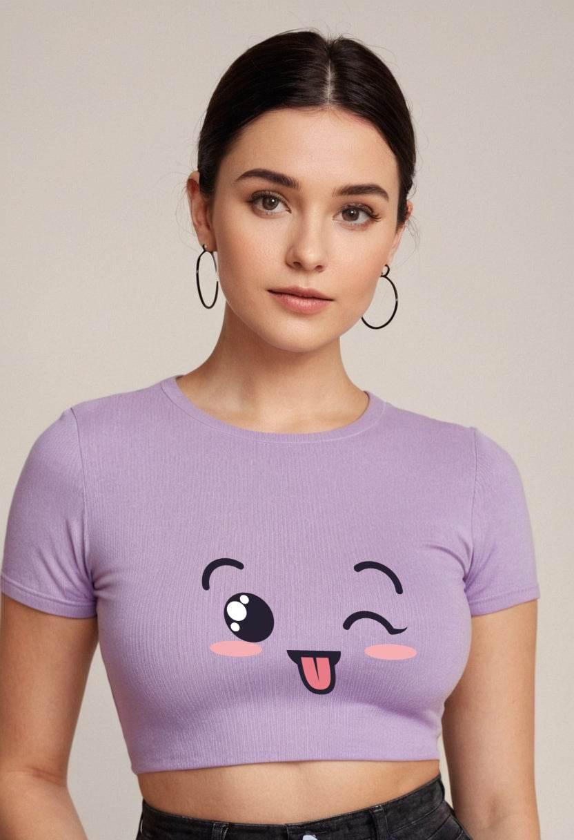 Winking | Women Crop Top | Lavender - Avaiya Store