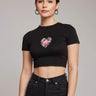 Fowers Heart | Women Crop Top | Black - Avaiya Store