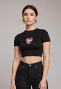 Fowers Heart | Women Crop Top | Black - Avaiya Store