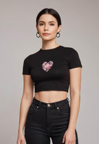 Fowers Heart | Women Crop Top | Black - Avaiya Store