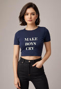 Make Boys Cry | Women Crop Top | Navi Blue - Avaiya Store