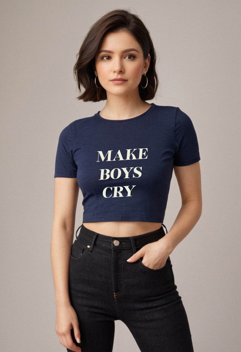 Make Boys Cry | Women Crop Top | Navi Blue - Avaiya Clothings