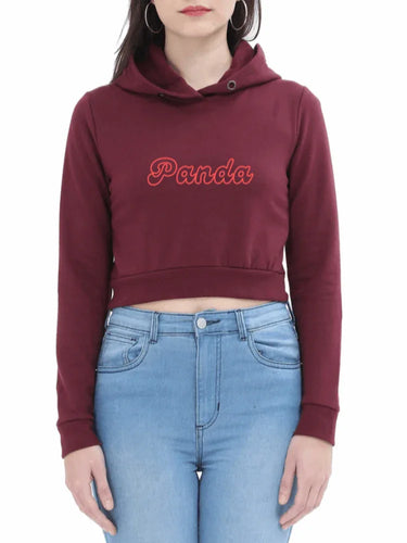 Panda | Women’s Crop Hoodie | Maroon - Avaiya Store
