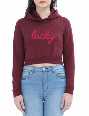 Lucky | Women’s Crop Hoodie | Maroon - Avaiya Store
