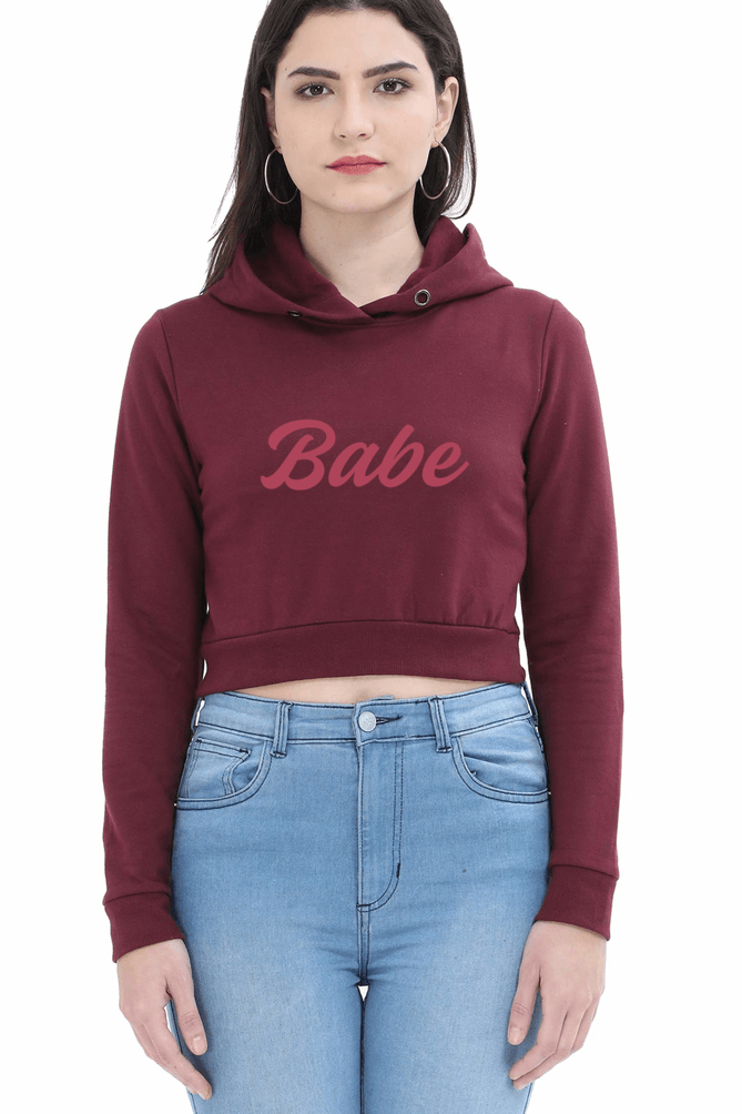 Babe | Women’s Crop Hoodie | Maroon - Avaiya Clothings
