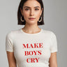 Make Boys Cry | Women Crop Top | White - Avaiya Store