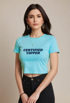 Certified Yapper | Women Crop Top | SkyBlue - Avaiya Clothings