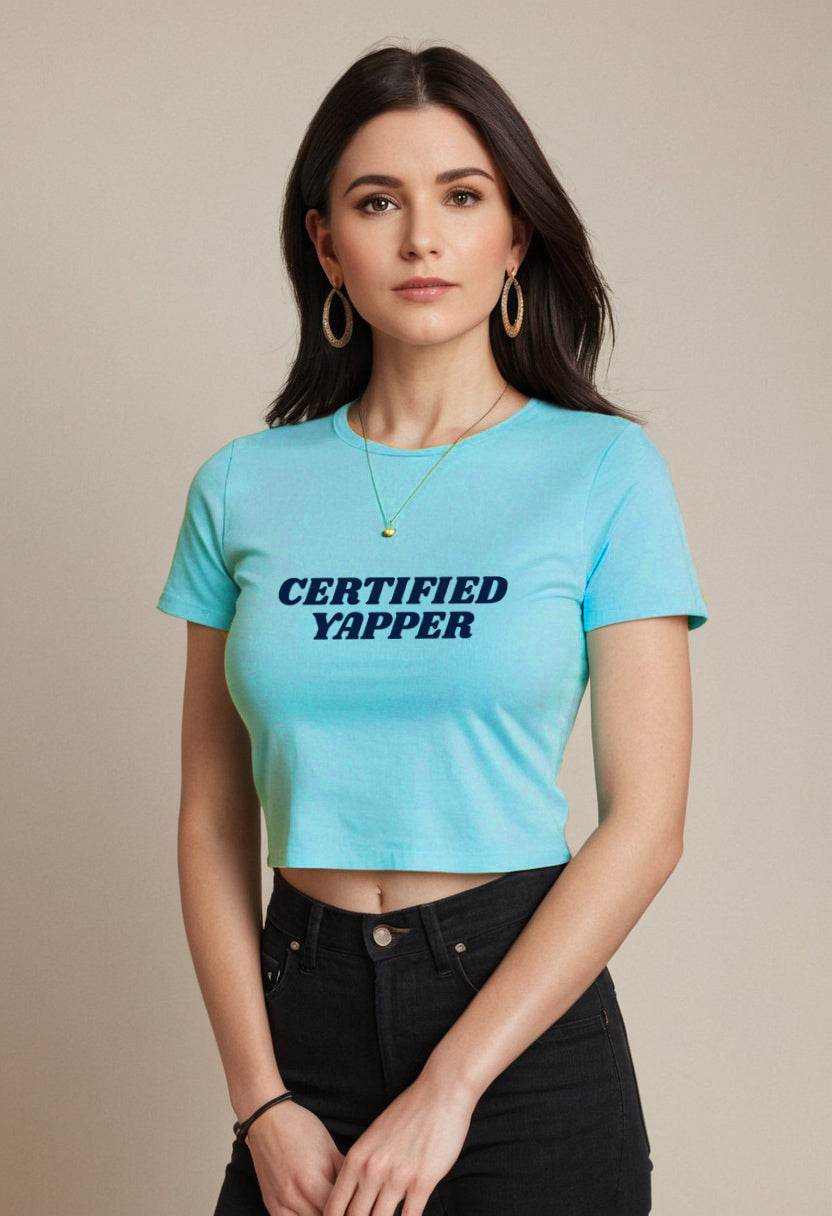 Certified Yapper | Women Crop Top | SkyBlue - Avaiya Clothings