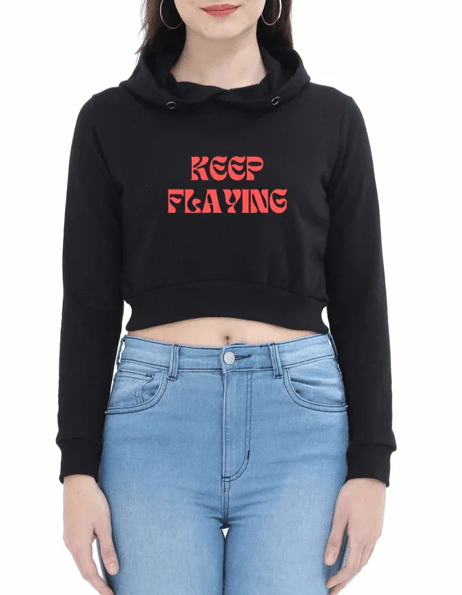 Keep Flying | Women’s Crop Hoodie | Black - Avaiya Store