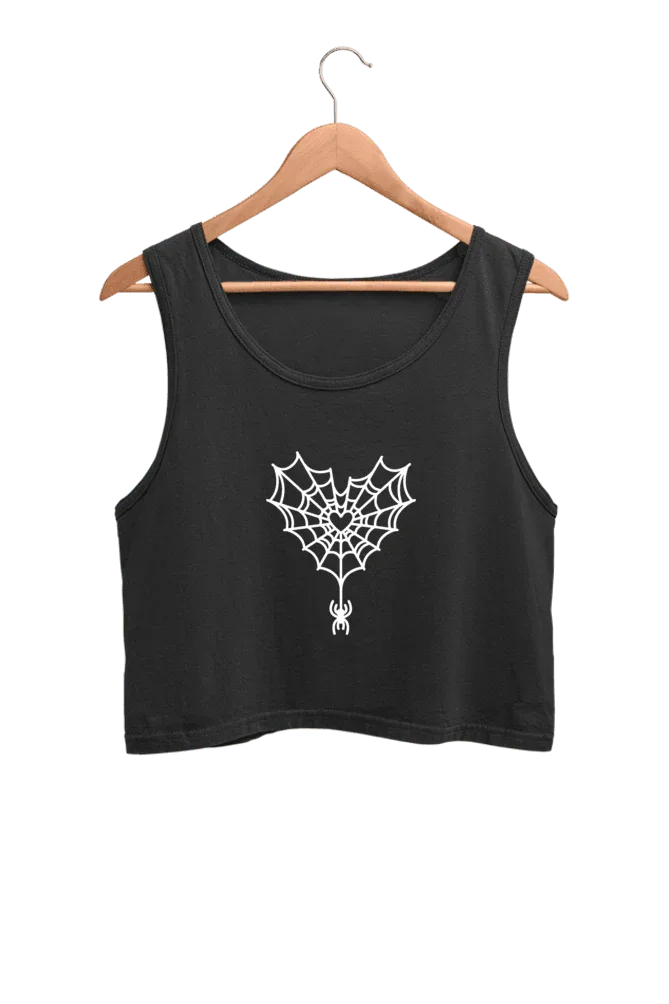 Heart Spider Web | Women’s Crop Tank | Black - Avaiya Store