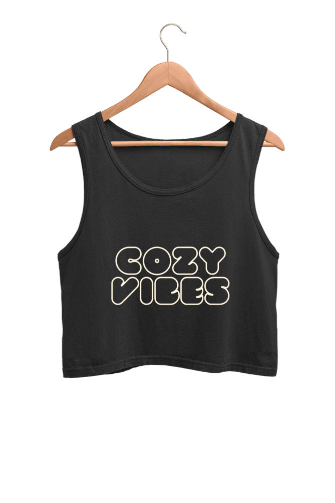 Cozy Vibes | Women’s Crop Tank | Black - Avaiya Clothings