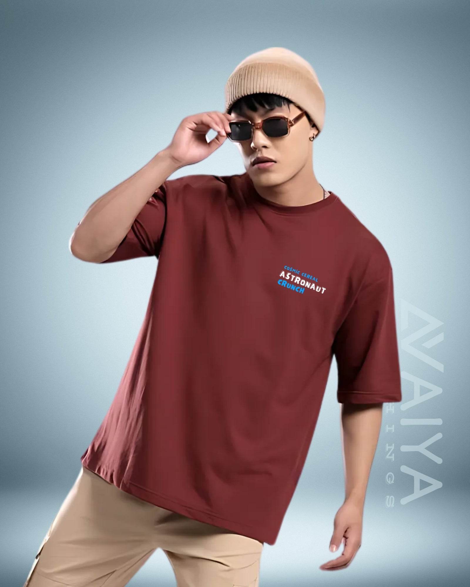 Astronaut Crunch Oversized T-Shirt | Maroon | Premium Quality by AvaiYa | Unisex - Avaiya Clothings