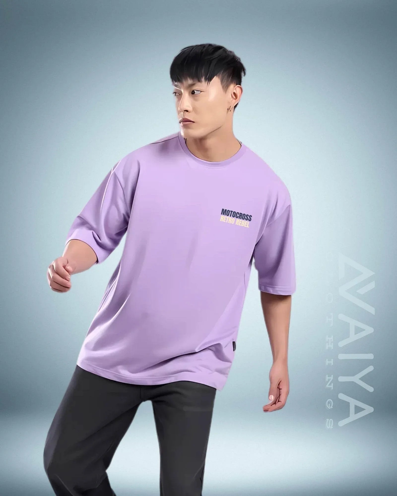 Motocross Retro Rebel Oversized T-Shirt | Lavender | Premium Quality by AvaiYa | Unisex - Avaiya Store