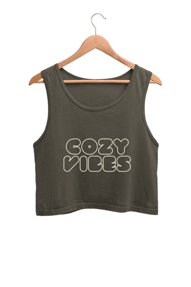 Cozy Vibes | Women’s Crop Tank | Olive Green - Avaiya Store