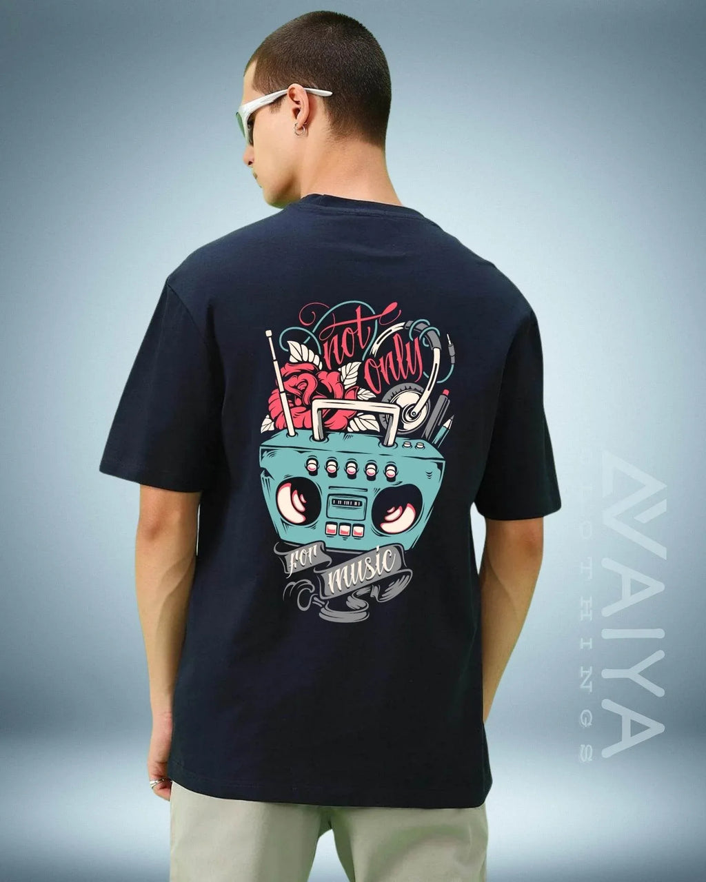 Not Only For music Oversized T-Shirt | Navy Blue | Premium Quality by AvaiYa - Avaiya Store