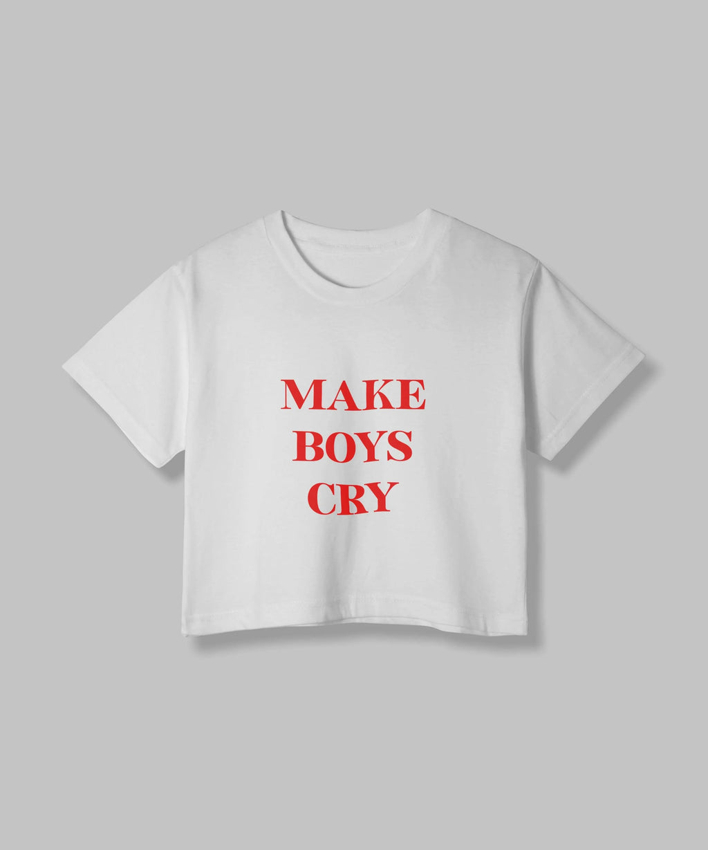 Make Boys Cry | Women Crop Top | White - Avaiya Store