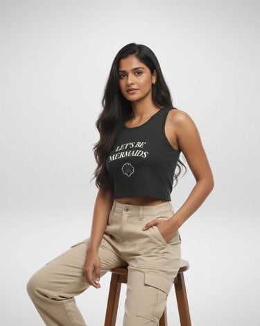 Let's Be Mermaids | Women’s Crop Tank | Black - Avaiya Store