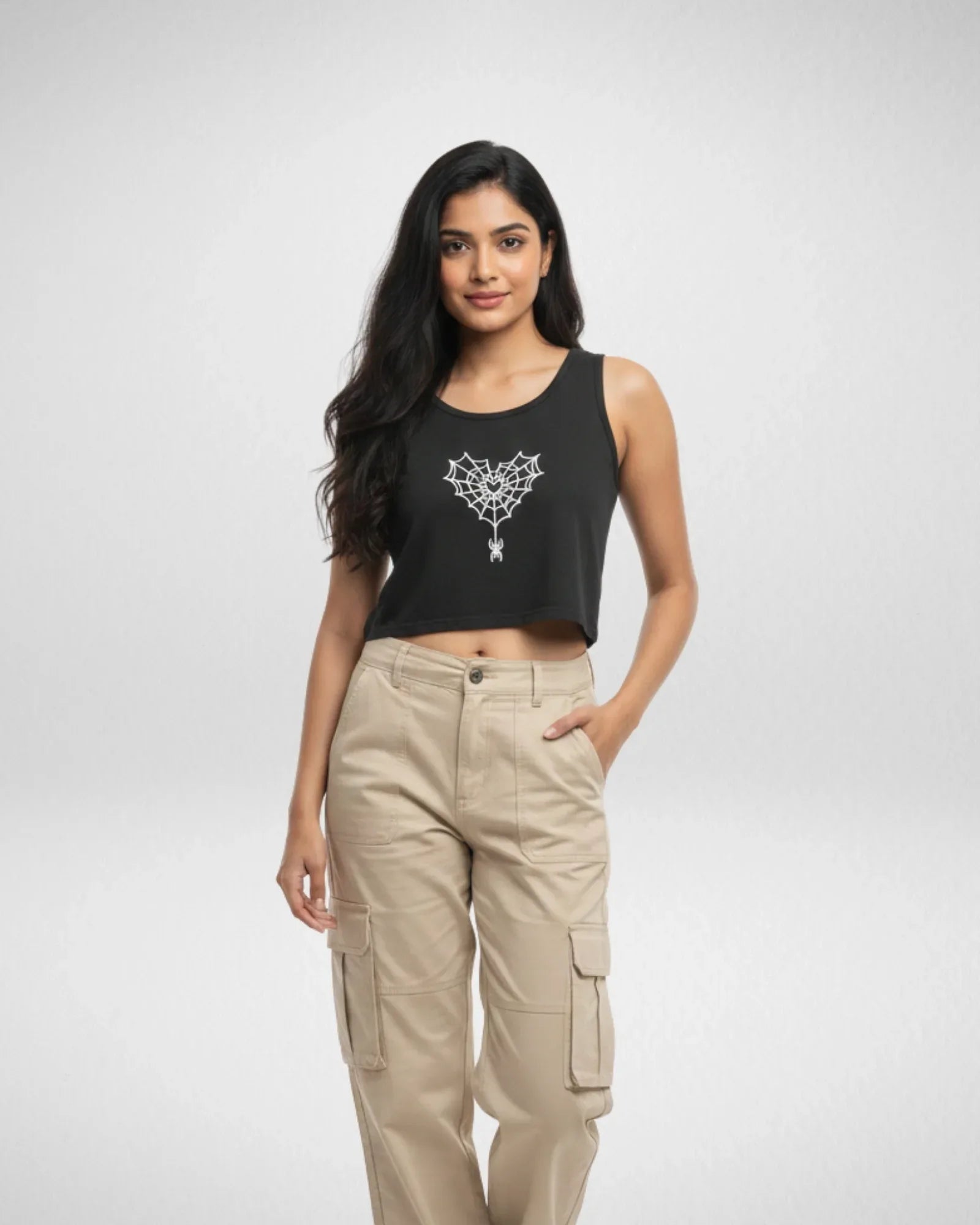 Heart Spider Web | Women’s Crop Tank | Black