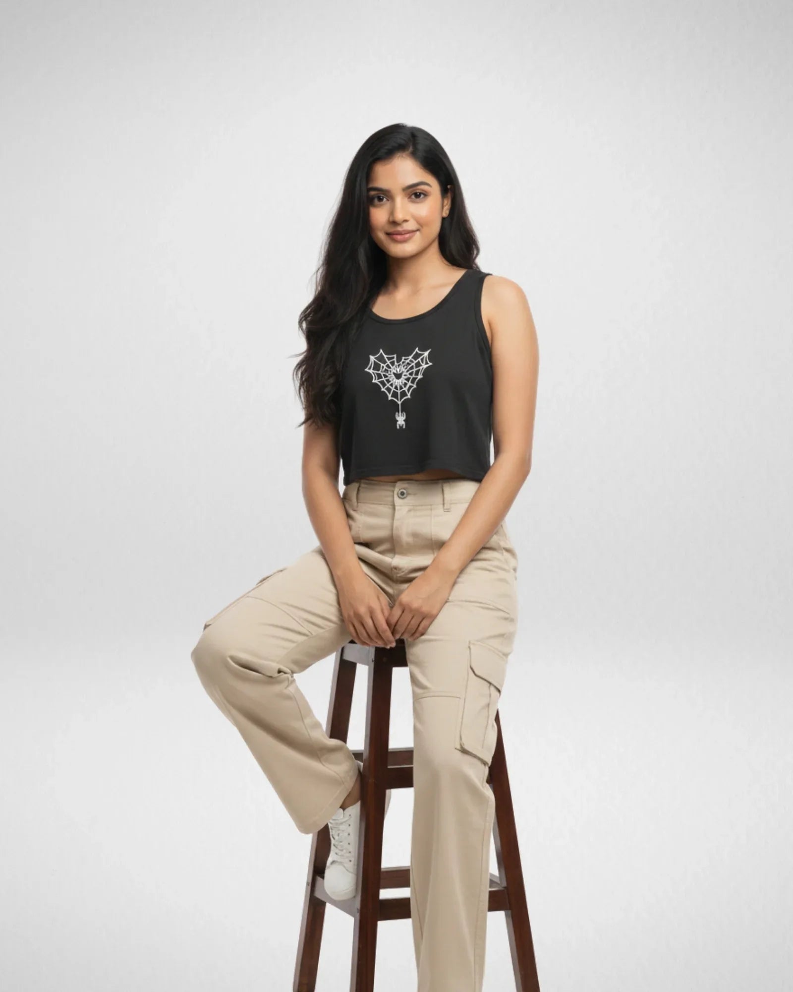 Heart Spider Web | Women’s Crop Tank | Black