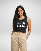 Good Vibes | Women’s Crop Tank | Black - Avaiya Store