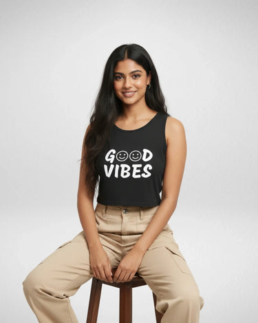 Good Vibes | Women’s Crop Tank | Black - Avaiya Store