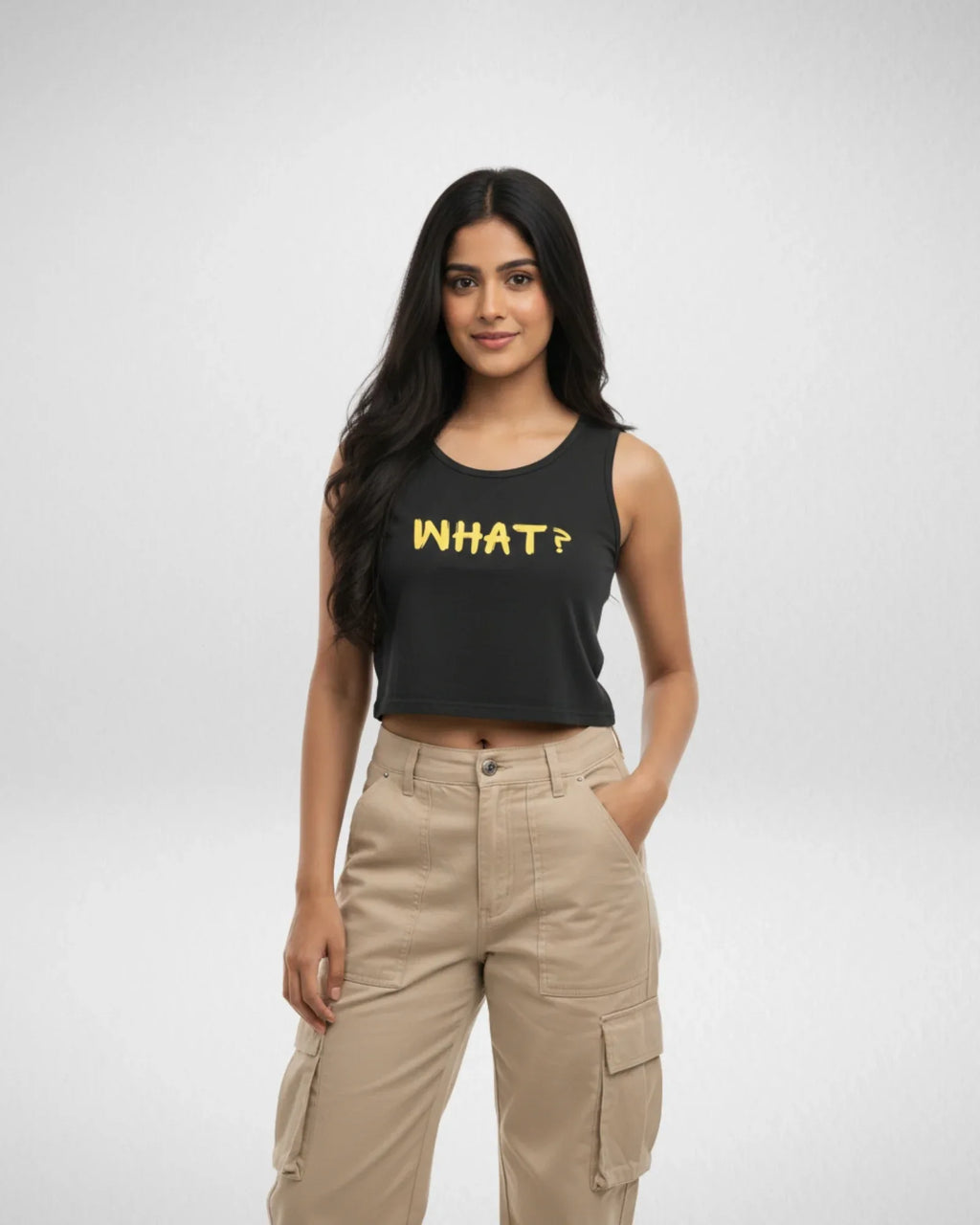 What? | Women’s Crop Tank | Black