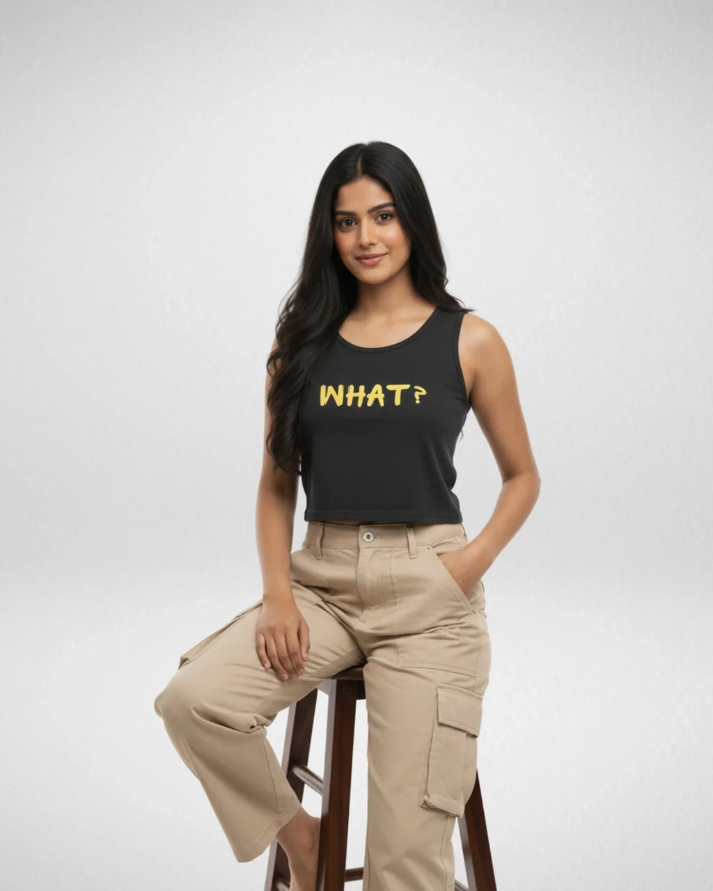 What? | Women’s Crop Tank | Black