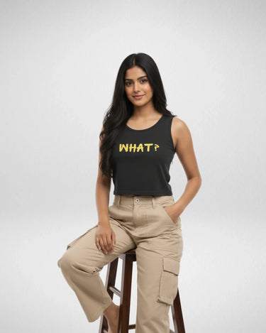 What? | Women’s Crop Tank | Black - Avaiya Store