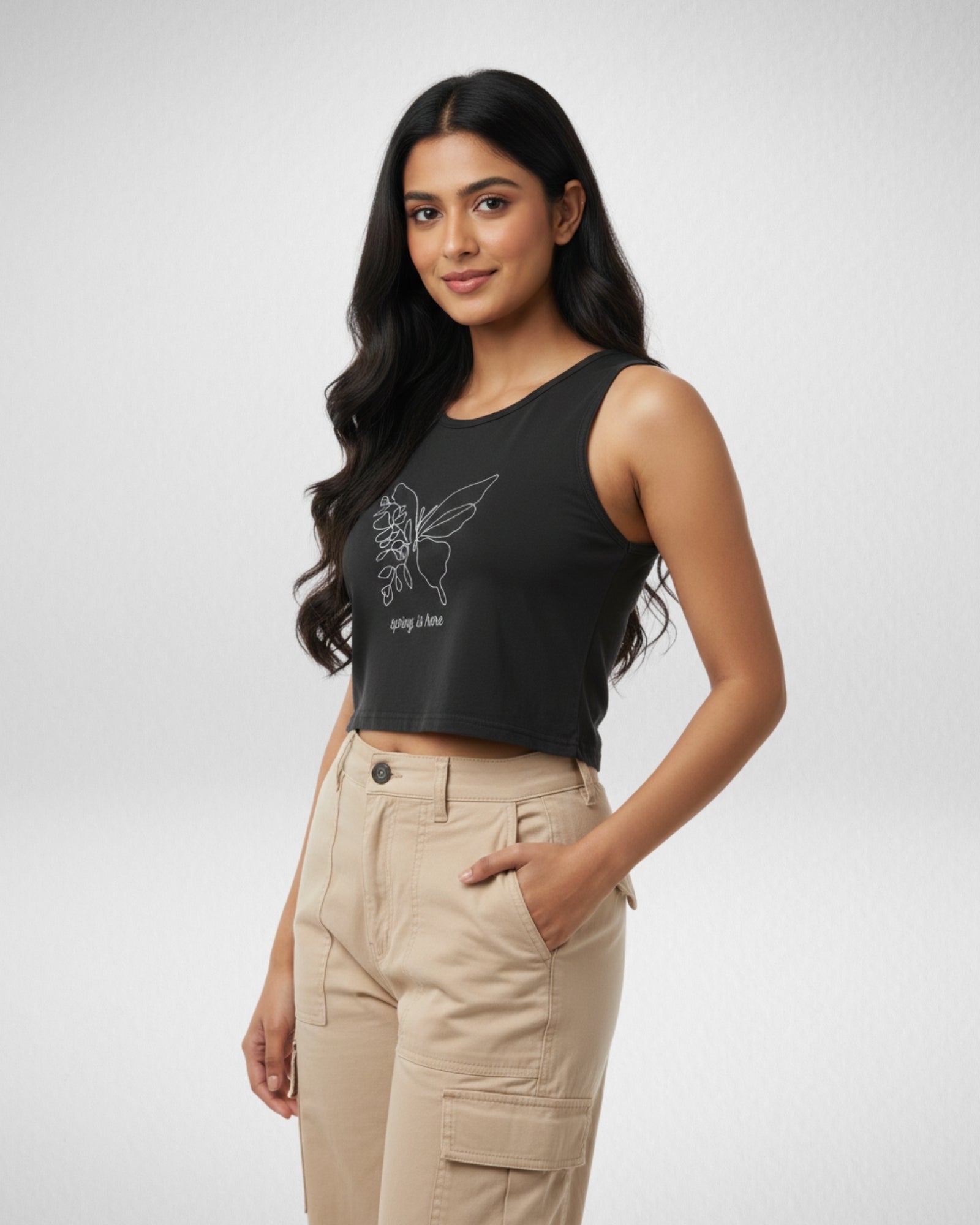 Spring is Here | Women’s Crop Tank | Black