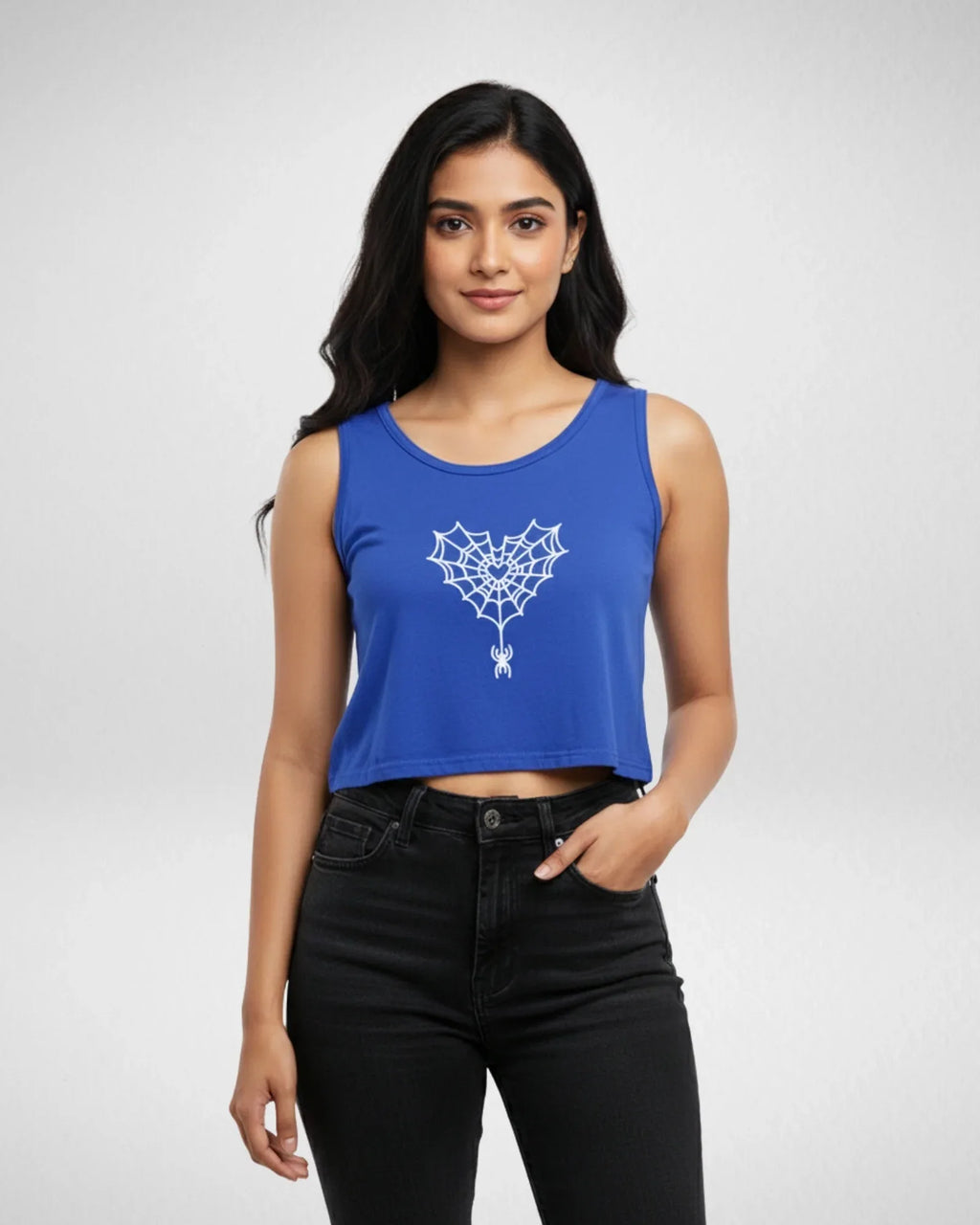 Heart Spider Web | Women’s Crop Tank | Royal Blue - Avaiya Store