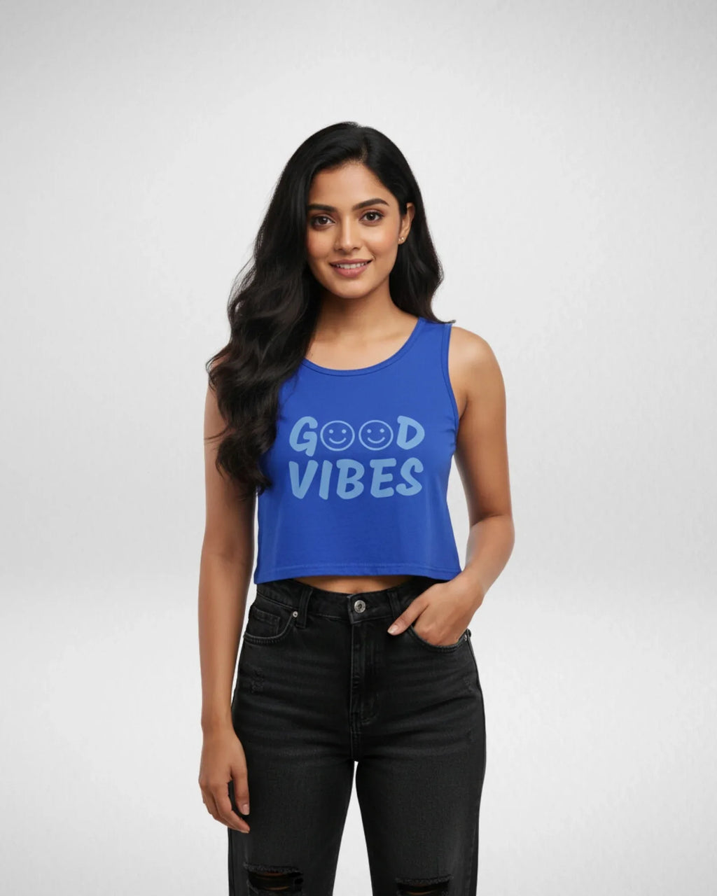 Good Vibes | Women’s Crop Tank | Royal Blue - Avaiya Store