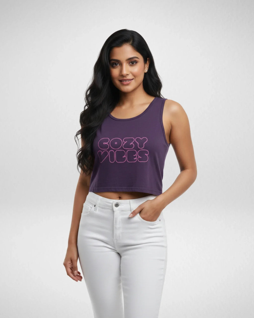 Cozy Vibes | Women’s Crop Tank | Purple - Avaiya Store