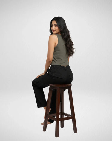 Cozy Vibes | Women’s Crop Tank | Olive Green - Avaiya Store