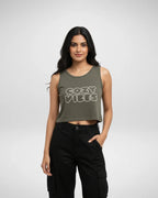 Cozy Vibes | Women’s Crop Tank | Olive Green - Avaiya Store